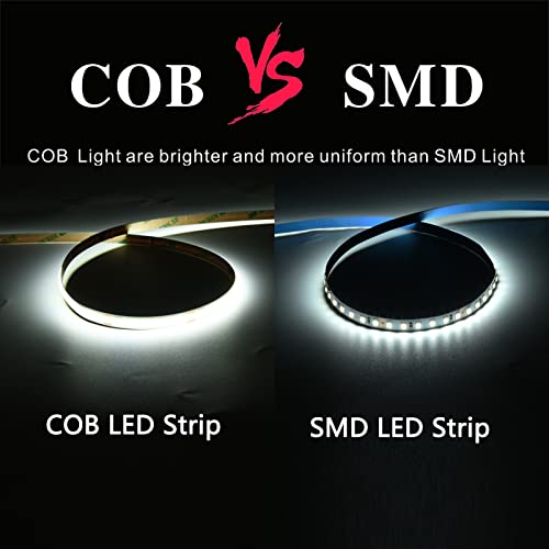 COB LED Strip 5M, Daylight White 6000K LED Strip Light DC24V, 480leds/M, CRI90and Super Bright Uniform Dotless LED Tape Lights for Cabinet Kitchen Home DIY Indoor Lighting Projects (No Power Supply)