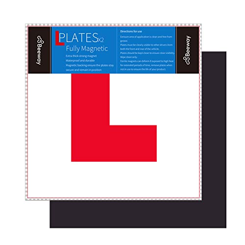 BEEWAY L Plates Fully Magnetic for Car Learning Driver - Extra Thick 1.0mm Strong Magnetic Back for Vehicles, Easy to Attach & Remove - 2 Pack