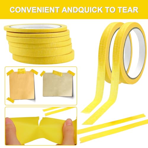 Leikedun Masking Tape,6 Rolls Fine line Masking Tapes,Artist Masking Tape,5mm/7mm/12mm Widex22 Yard Yellow Painters Tape,Writable Masking Tape for Painting Artists Decorating DIY Automotive School