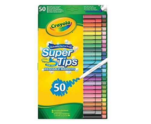 CRAYOLA SuperTips Washable Markers - Assorted Colours (Pack of 50)   Premium Felt Tip Pens That Can Easily Wash Off Skin & Clothing   Ideal for Kids Aged 3and