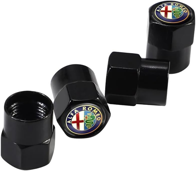 4 pieces Car Valve Caps for Alfa Romeo,Premium Leak-Proof air nozzle cap Dust Caps fit protecting Tyres Rims Accessories,Black