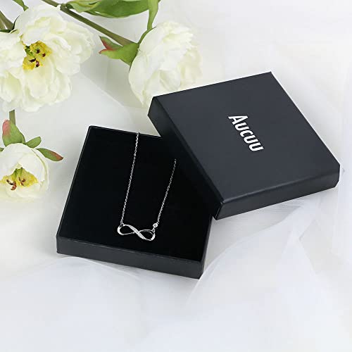 Aucuu Women's Sparkling Infinity Pendant Necklace, 925 Sterling Silver Necklace with Shiny Cubic Zirconia, Adjustable Infinity Necklace - Luck & Eternity Gifts for Lover/Mum/Girls, 45cm