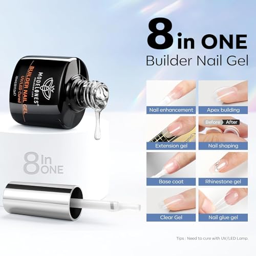 Modelones Clear Builder Gel with Nail Primer& Nail Dehydrator Set, Professional Nail Superior Bonding Primer Gel Builder for Nails, Hard Gel Strengthener Extension Builder Gel in a Bottle Nail Polish