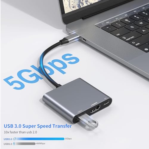 Avigers USB C to HDMI Adapter, USB C to HDMI Multiport Adapter with 100W PD Fast Charging & USB3.0 Port, Type-C to HDMI 4K Converter for iPhone 15,MacBook Pro Air/iPad Pro/Surface/Samsung