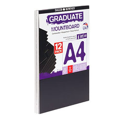 Daler-Rowney Graduate Cream Core A4 Mountboard Pack, 12 x Black Smooth Surface, 1.25 mm Thick, Ideal for Student Artists