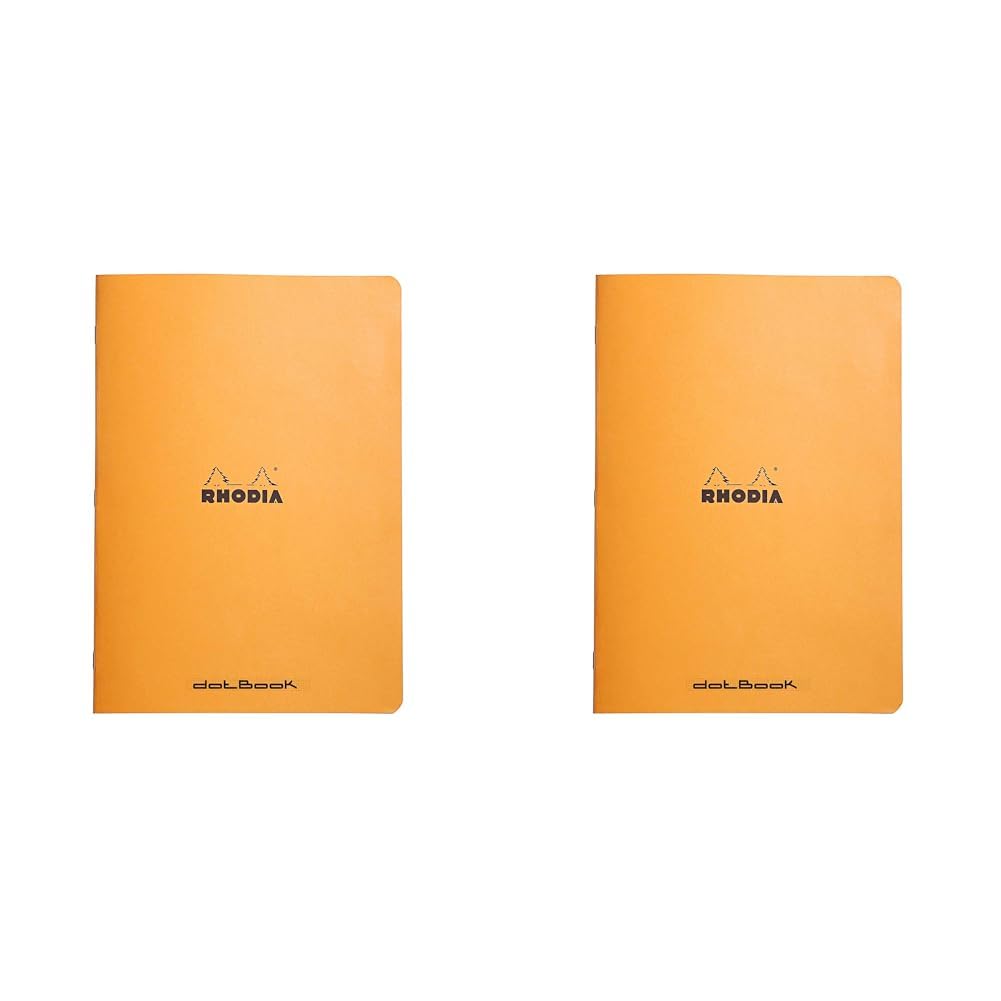 Rhodia 119167C - Orange Piqué Notebook - A4 - Dot Dot - 96 pages - White Clairefontaine Paper 80 g/m - Soft, Resistant and Waterproof Coated Card Cover - Classic (Pack of 2)