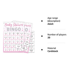 Pink Bee Parties Baby Shower Bingo - Baby Shower Party Game for up to 20 Players - PINK STARS