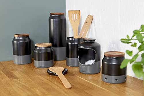 Cole & Mason H822141 Duxford Black/Grey Spoon Rest, Kitchen Organisation, Utensil Holder Rest for Cooking/Wooden/Tea Spoons, Ceramic, (H)20 mm x (D)105 mm