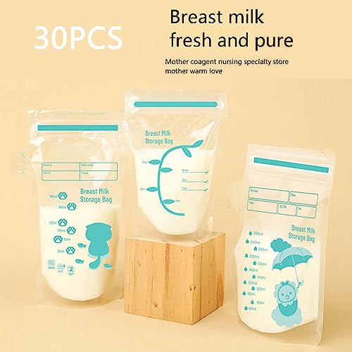 JEOPKO 30 Breast Milk Storage Bags, 250ml Milk Freezer Bags, Breastfeeding Essentials Breast Milk Storage Bags Freezer, Pre-Sterilised Stand-Up Pouches No Leak Double Seal Freezer Milk Storage Fridge