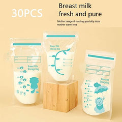 JEOPKO 30 Breast Milk Storage Bags, 250ml Milk Freezer Bags, Breastfeeding Essentials Breast Milk Storage Bags Freezer, Pre-Sterilised Stand-Up Pouches No Leak Double Seal Freezer Milk Storage Fridge