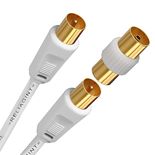 RELIAGINT TV Aerial Cable 1m – Pure Copper TV Coaxial Cable with Dual Shielding for Strong Signal – Straight to Straight – Female-to-Female Adapter Included – Fire-Resistant Aerial Connectors