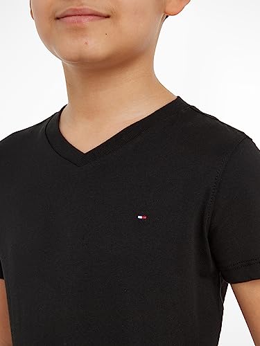 Tommy Hilfiger - Boys Essential Cotton V Neck T Shirt - Band Collar - Tommy Hilfiger Kids - Boys T Shirt - 100% Organic Cotton - Black - One Size