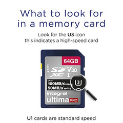 Integral 64GB SD Card 4K Ultra-HD Video High Speed SDXC V30 UHS-I U3 Class 10 Memory Card up to 100MB/s, Color May Vary