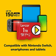 Lexar PLAY 1TB Micro SD Card, microSDXC UHS-I Memory Card, Up to 160MB/s R/100MB/s W, U3, V30, A2, C10 microSD TF Card for Nintendo-Switch/Portable Gaming Device/Smartphone/Tablet (LMSPLAY001T-BNNAG)