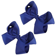 Sibba Ribbon Hair Bows Clips Barrettes 2 Pieces 6 Inch Vintage Big Ponytail Holder Cheerleading Hairpin Easter Party Decorative Hair Styling Accessory Women (2 PCS Dark Blue)