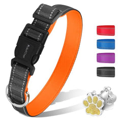 PcEoTllar Soft Dog Collar, Reflective Puppy Small Dog Collar, Nylon Neoprene Padded Dog Collar Medium, Adjustable Large Dog Collars with Tag, Basic Dog Collar, Orange-M