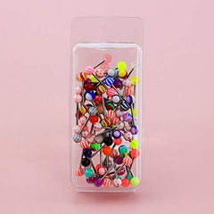 CM Crareesi Mania 30PCS Tongue Rings Pack Colorful Tongue Rings Stud Random Color Tongue Bars Stainless Steel/Acrylic 14G Tongue Barbells