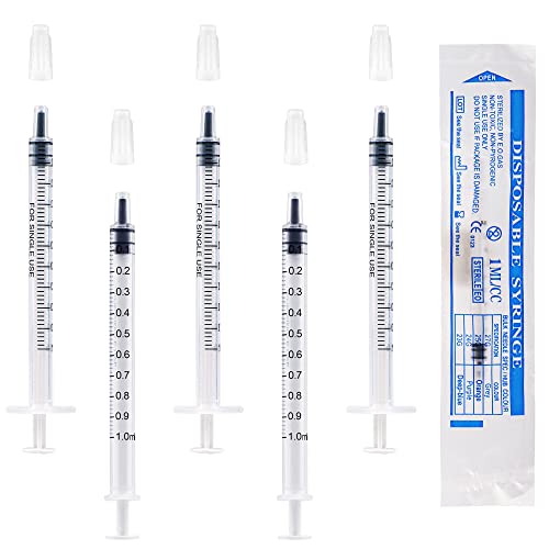100Pcs 1ml Plastic Syringes With Caps No Needle Colostrum Syringe for Refilling and Measuring Liquids, Scientific Labs, Plant Watering, Pet Feeding ,Glue Applicator