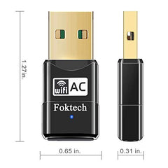 Foktech Wifi Dongle, AC600 802.11ac Dual Band 5GHz Mini Wireless Network USB Wifi Adapter for PC Desktop Laptop, Support Windows 11/10/8/7/Vista/XP, Mac Os X 10.9-10.15