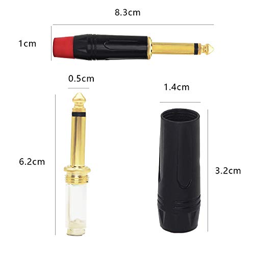 XMSJSIY 6.35 mm TS Audio Plug, 1/4 inch Mono Male Connector, Gold-Plated 6.3 TS Mic Plug for Guitar/Speaker/Microphone Cable etc (4 Pack)