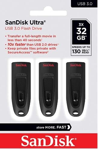 SanDisk Ultra 32GB USB Flash Drive USB 3.0 up to 130MB/s Read - Triple Pack