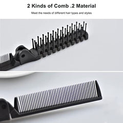 Folding Hair Brush and Comb, Plastic Portable Travel Hair Brush Pocket Hair Comb Double Headed Massage Hair Comb for Thick, Thin Hair (Black)