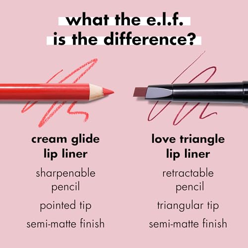 e.l.f. Cream Glide Lip Liner, Shape & Sculpt Lips, High-Pigment Pencil, Semi-Matte Finish, Vegan & Cruelty-Free, Pinky Swear