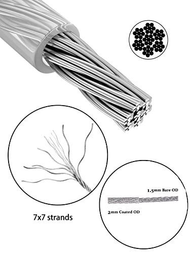 TooTaci Garden Wire,15M/2mm Wire Rope,2mm Stainless Steel Cable Wire Rope PVC Coated,1/16 Tension Wire with M5 Turnbuckle Wire Tensioner Kit for Picture Hanging,Catenary Wire Kit,Light Hanging Project