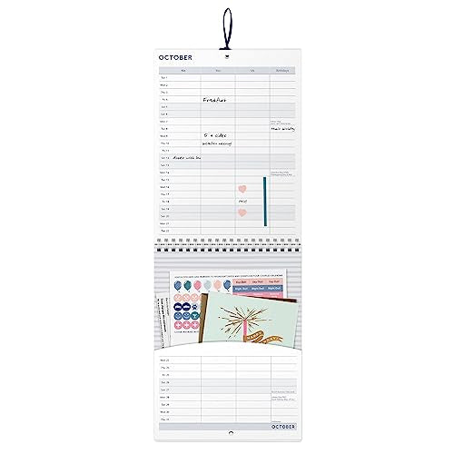 Busy B Couples Wall Calendar January to December 2024 – Terrazzo – Slim Year Planner for Two with Columns, Monthly Pockets & Stickers