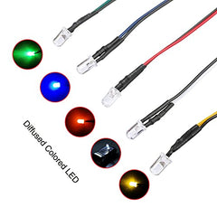 YIXISI 100 PCS 3mm LED Diodes Light 5 Colors (Each Color 20 PCS), Ultra Bright 12V 20cm Pre Wired, White/Red/Blue/Green/Yellow