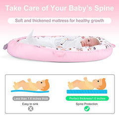 YGJT Baby Nest Pod for Newborn, Baby Lounger for 0-12 Months Boys Girls, 100% Cotton Baby Sleep Nest, Baby Essentials for Newborn, Baby Gifts (Lovely Deer Pink)