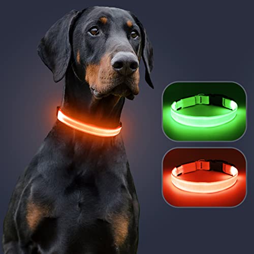 KOSKILL Light Up Dog Collar, Led Dog Collar Usb Rechargeable Waterproof, Flashing Dog Collars For Dark, Illuminated Dog Collars, Glowing In The Dark Dog Collar Lights For Dogs Night Walking Orange M