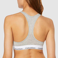 Calvin Klein - Women's Bralette - Modern Cotton - 53% Cotton 35% Modal 12% Elastane - Grey - Cotton Modal Blend - Racerback Styling - Unlined, No Padding - Calvin Klein Logo Print - Size