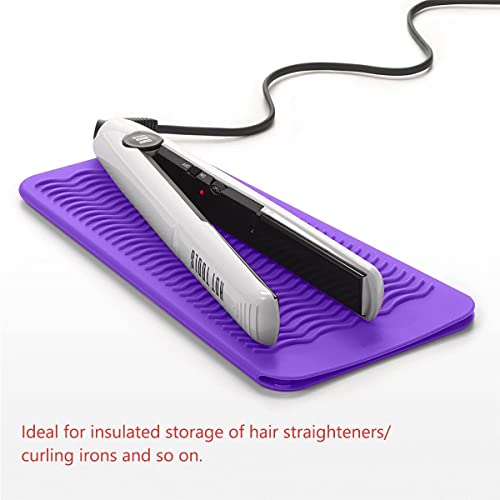 Heat Resistant Silicone Mat Pouch for Hair Straightener Flat Iron Curling Iron Hot Hair Tools for Home and Travel, Purple