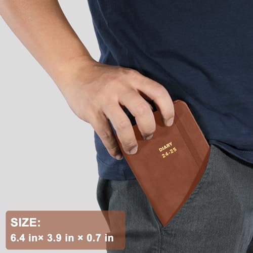 Pocket Diary 2024-2025 - A6 Diary 2024-2025 from August 2024 - July 2025, Week to View Diary with Inner Pocket, Brown Leather Cover