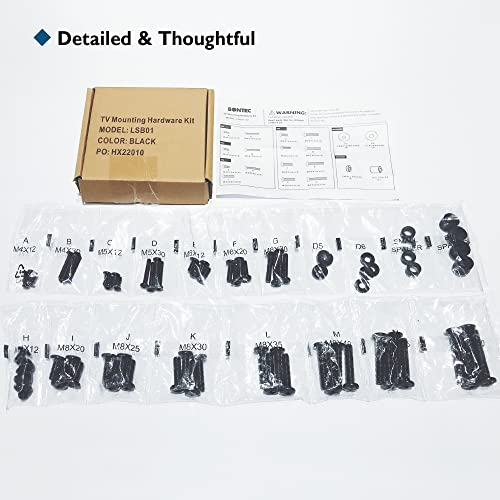 BONTEC Universal TV Mounting Hardware Kit Compatible with Most TVs Up to 80 inch, Includes M4, M5, M6, & M8 TV Screws, Washers & Spacers, Works with Any TV Wall Bracket, Monitor & TV Stand