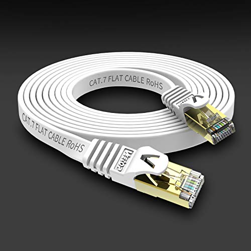 Veetop Flat Ethernet Cables 10m/32.8ft Cat7 High Speed 10Gbps RJ45 Cat 7 Networking Ethernet Cable with STP Copper Wires Shielded & Gold Plated Connector for Computer Laptop Router Patch Modem