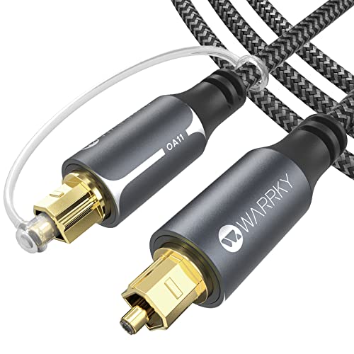 WARRKY Optical Audio Cable, 3M/10FT Fiber Optic Cable [Metal Case, Nylon Braided, Gold Plated Plug] Digital Optical Audio Toslink Cable Compatible with Sound Bar, TV, PS4, Xbox, Samsung