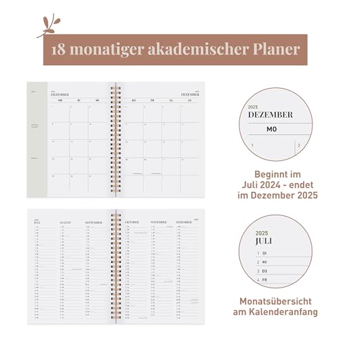 Rileys Planner 2024-2025 Academic Year, 18-Month Academic Weekly Planner - Academic Weekly & Monthly Agenda Planner, Flexible Cover, Notes Pages, Twin-Wire Binding, 20 x 15 cm (Green, German)