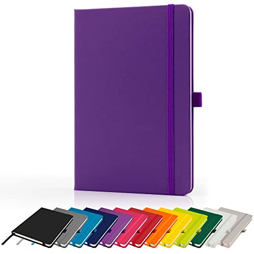 Savvy Bee Premium A5 Notebook New Lined Hardback Journal with Pen Loop,196 Page, Elastic Closure and Ribbon Marker Notepad Note Book Notes Pad (Purple)