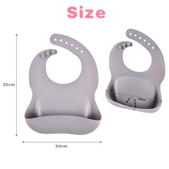 Vicloon Silicone Baby Bib, 2PCS Baby Weaning Bibs, Waterproof Baby Feeding Bibs Adjustable with Wide Food Catcher Pocket Unisex Toddler Bibs (Grey-Brown)