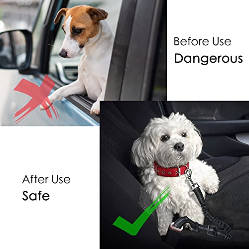 URAQT Dog Car Seat Belt, 2 Pack Adjustable Durable Headrest Pet Seat Belt, Pet Dog Car Safety Harness Restraint with Explosion Proof Impact Elastic Buffer, Heavy Duty Durable Pet Travel Accessories