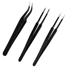 3pcs Anti-Static Precision Tweezers Set Modelling Tweezers for Crafting Include Needle Nose Thin Curved Tweezers for Electronic Repair, Handicraft, Laboratory, Jewelry Manufacturing etc