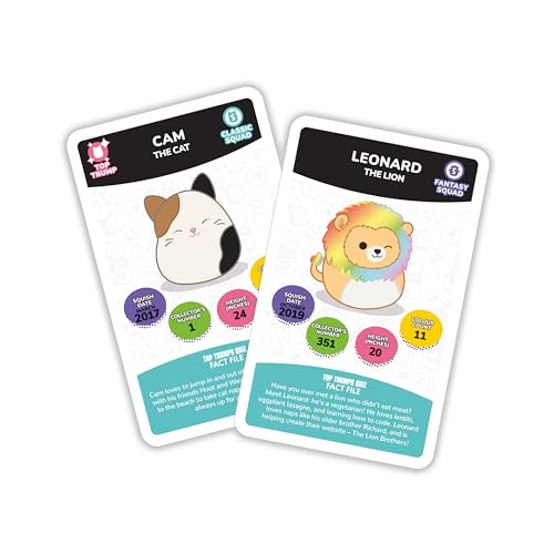 Top Trumps Squishmallows Specials Card Game, play with Cam the Cat, Leonard the Lion, Gordon the Shark, travel game, great educational gift for ages 6 plus