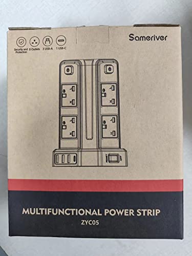 Tower Extension Lead with USB Slots, (13A 3250W) Surge Protection Extension lead with 4 Control Switch, 8 AC Outlets & 4 USB Ports Plug Extension Socket, Extension Cable 3M for Office, Home, Kitchen