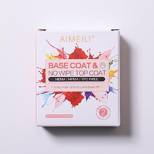 AIMEILI Gel Nail Polish Base Coat and Top Coat Set, 2×8ml Soak Off UV LED Gel Nail Varnish Lacquer Manicure Set, Gloss Shiny Long Lasting