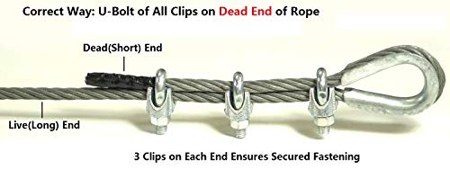 Wire Rope Clip Cable Clamp 304 Stainless Steel U Bolt Saddle Fastener M3 for Ø 3mm (1/8 inches) Wire Rope Cable, Pack of 12, by Hyber&Cara