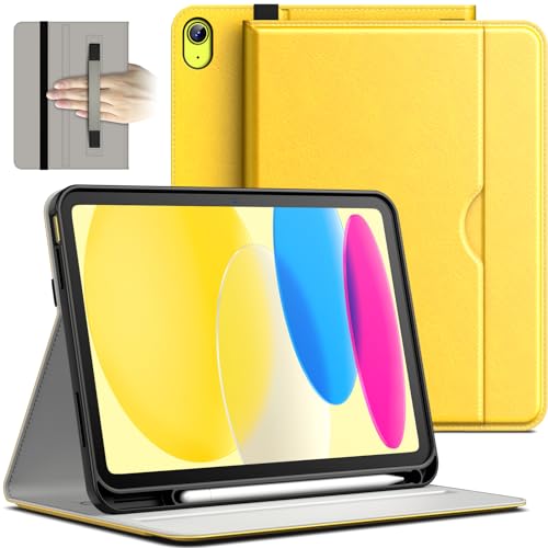 JETech Case for iPad 10 (10.9-Inch, 2022 Model, 10th Generation), PU Leather Business Folio Protective Tablet Cover with Pencil Holder & Pocket, Multi-Angle Viewing (Yellow)