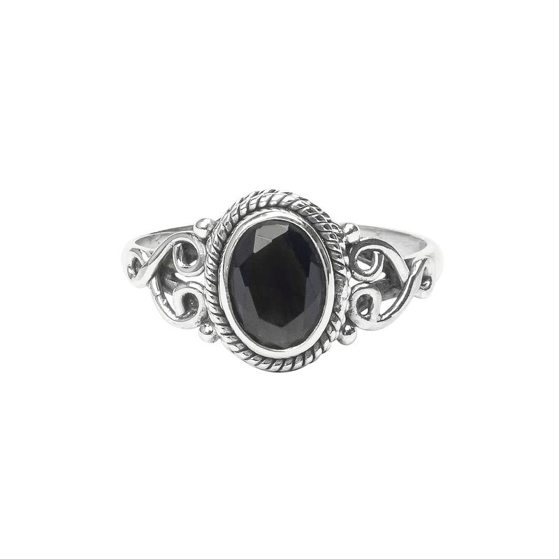 Black Tourmaline Stone Ring 925 Sterling Silver Statement Ring For Women Size UK O Natural Gemstone Ring Handmade Ring Christmas Gifts Ring Jewelry