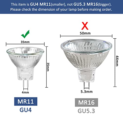 8 Pack MR11 GU4 10W 12V Halogen Reflector Bulb, Warm White 2800K, Dimmable Halogen Spotlight, 150LM, GU4 Bi-Pin Base, 30°Beam Angle, 35mm*35mm, for Hallway, Ceiling Spotlight